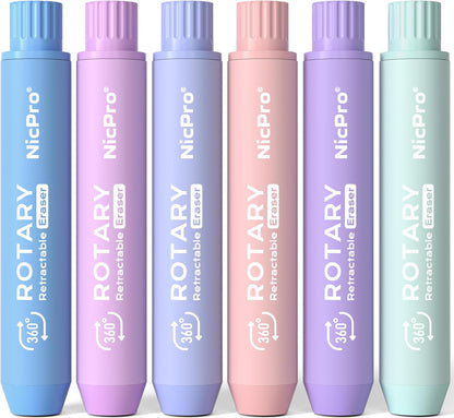 Nicpro 6 Pack Rotary Retractable Erasers, Soft TPE Rubber Twist Eraser