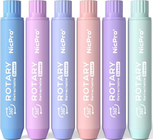 Nicpro 6 Pack Rotary Retractable Erasers, Soft TPE Rubber Twist Eraser