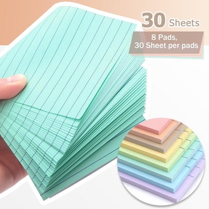 Lined Sticky Notes, 4x6 in, 8 Pack, Light Colors, Self-Adhesive Notepads
