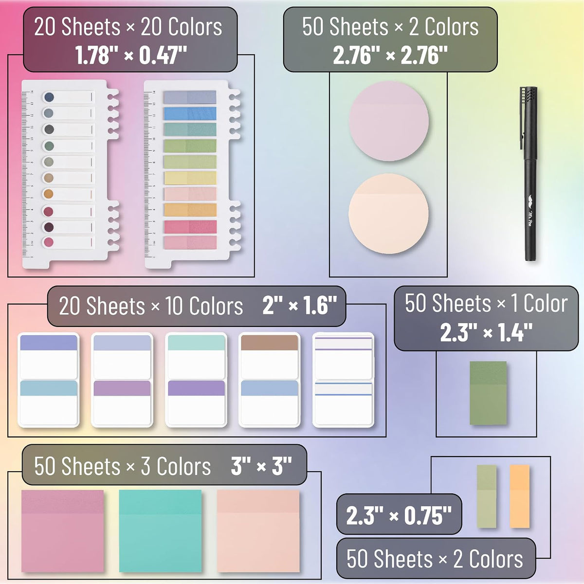 Mr. Pen- Transparent Sticky Notes Set, 1000 Sheets