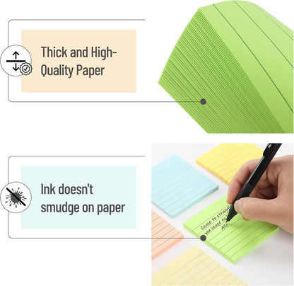Mr. Pen- Lined Sticky Notes, 3" x 3", 6 Pads, 45 Sheets/Pad