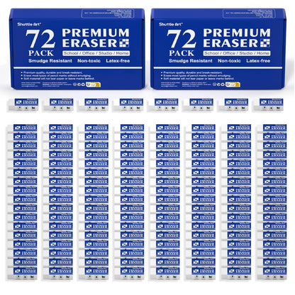 Erasers, Shuttle Art 72 Pack Premium Erasers Bulk, White Eraser Classroom Set for Kids Teachers as School and Office Supplies