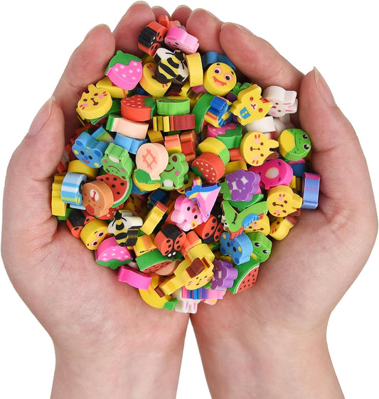 300PCS Mini Cute Animals and Fruits Pencil Erasers for Kids Bulk
