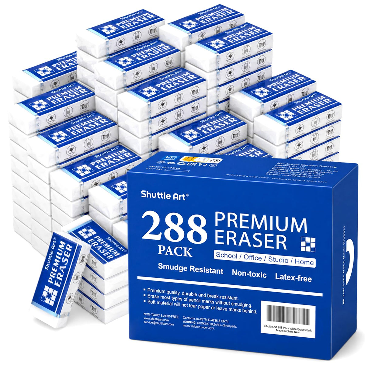 Erasers, Shuttle Art 144 Pack Premium Eraser Bulk, White Erasers Classroom Set for Kids Teachers as School and Office Supplies