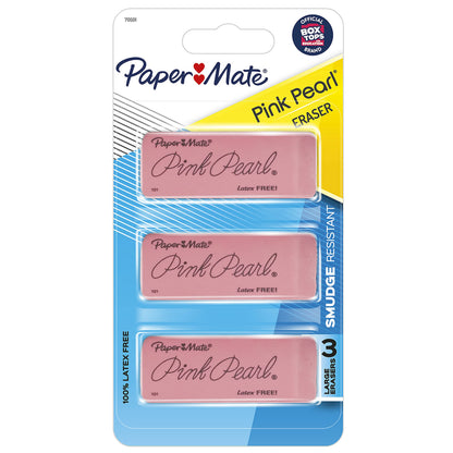 Paper Mate Pink Pearl Erasers, Large, 3 Count (Pack of 2)