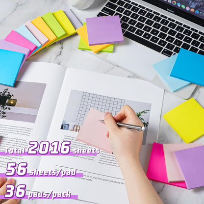 (36 Pads) Sticky Notes 3 x 3 in Post, 9 Bright Colors Self-Stick Pads