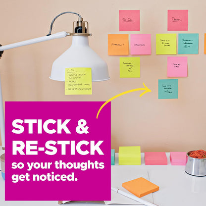 Post-it Super Sticky Notes, 3 x 3 in, Supernova Neons, 5 Pads