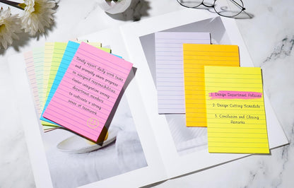 (18 Pads) Lined Sticky Notes 4x6 in Post, 9 Bright Colors