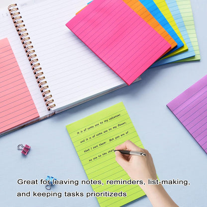 HQCME 9 Pads Lined Sticky Notes 4x6 in, Bright Large Notepads with Lines