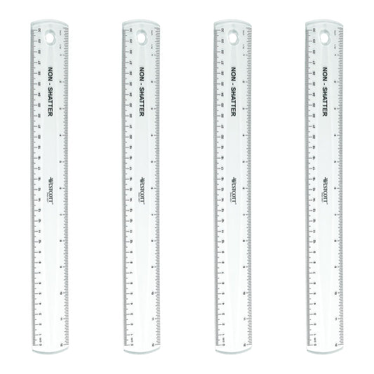 Westcott 12-Inch Flexible Shatterproof Rulers, Flexible Design with Easy-to-Read Markings, for Home, Office, Classroom, Back to School, School Supplies, 4 Pack